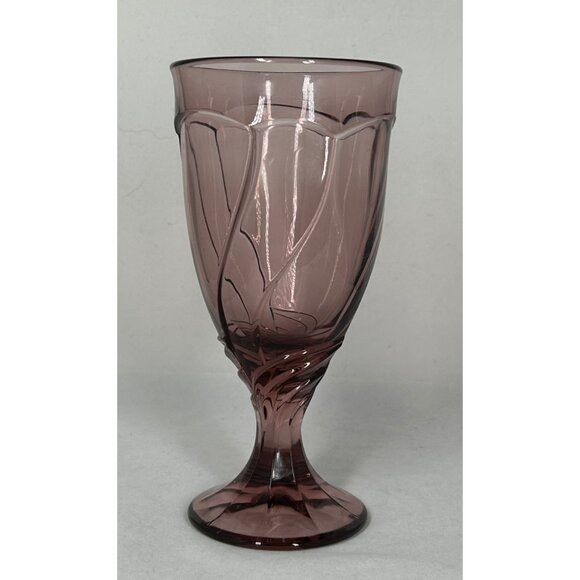 VTG 1 Noritake SWEET SWIRL Cranberry Plum Colored Goblet Glass 7 3/8" - Picture 2 of 4
